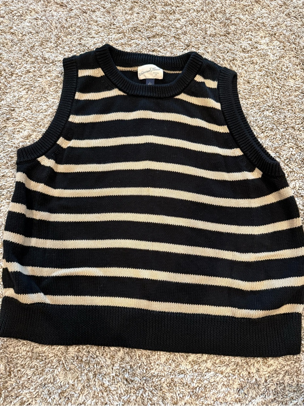 Universal Thread Black & Cream Striped Knit Sleeveless Sweater Tank